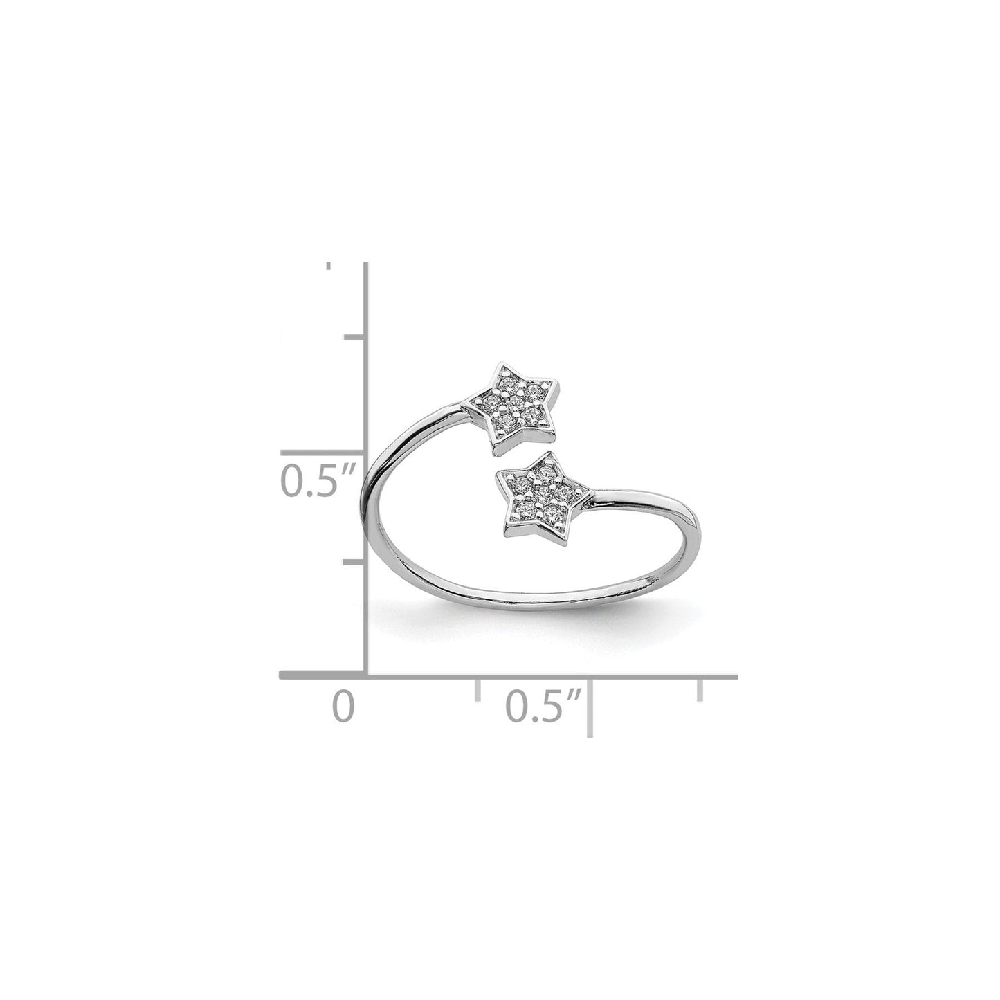 Round White Cubic Zirconia Prong Rhodium-Plated Silver Stars Bypass Adjustable Ring