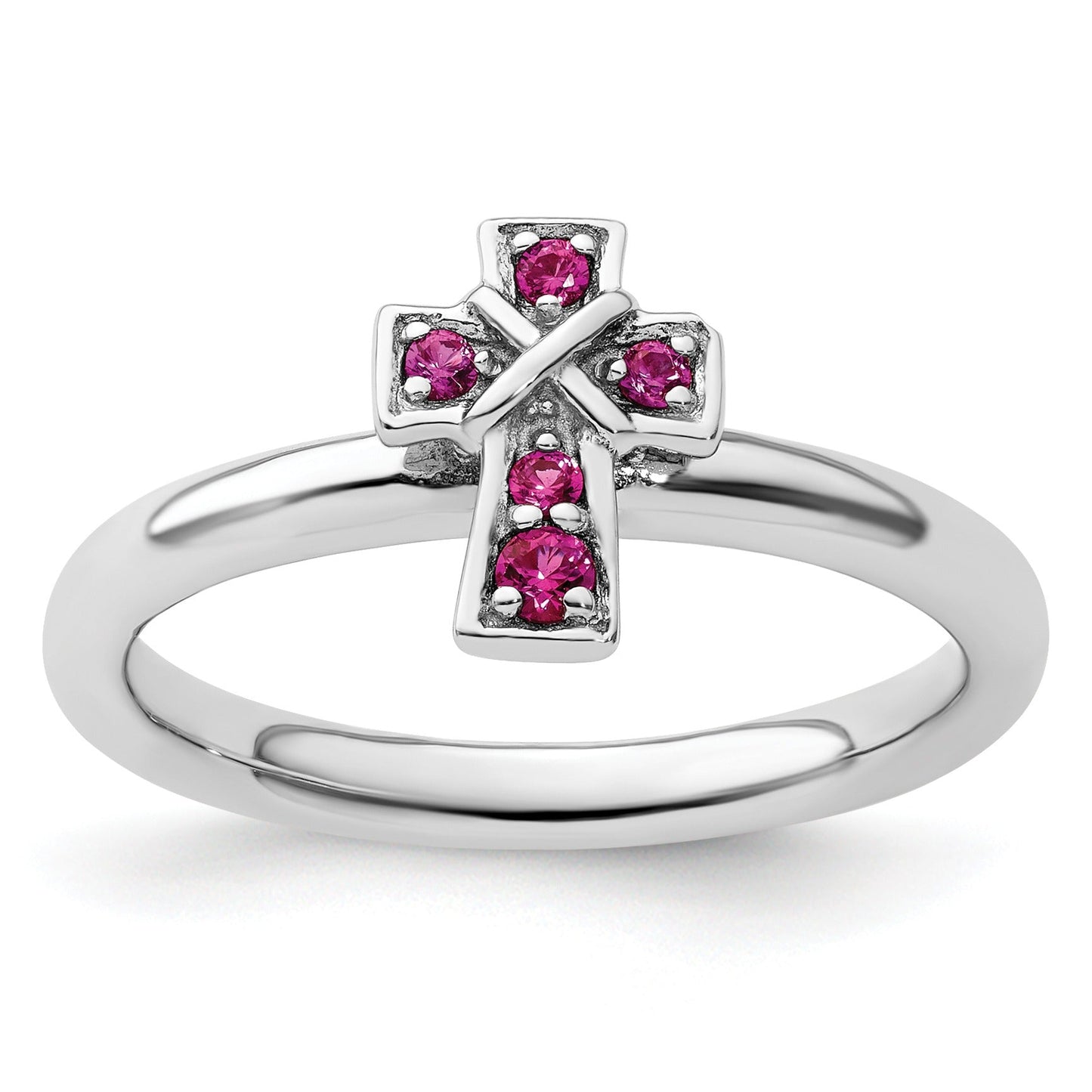 0.14 Ct Round Lab Created Red Ruby Silver Stackable Cross Bezel Ring