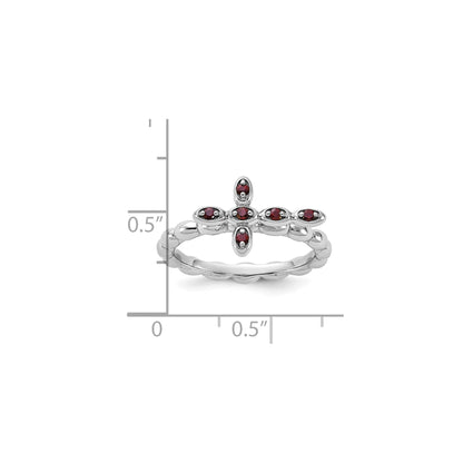 0.14 Ct Round Red Garnet Prong Silver Stackable Cross Ring