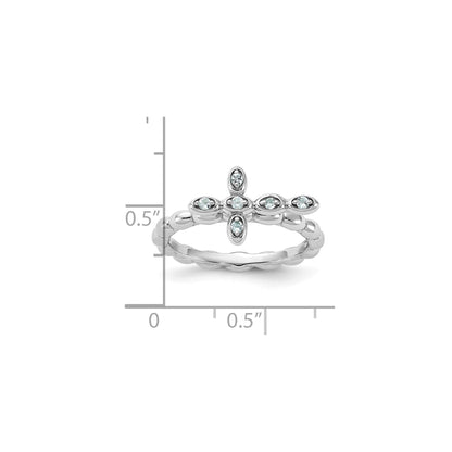 Silver Stackable Natural Aquamarine Cross Ring