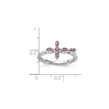 Silver Stackable Natural Pink Tourmaline Cross Ring