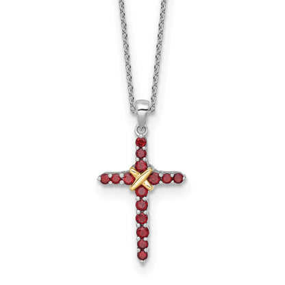 Silver 14k -X- Accent Natural Garnet Cross Necklace