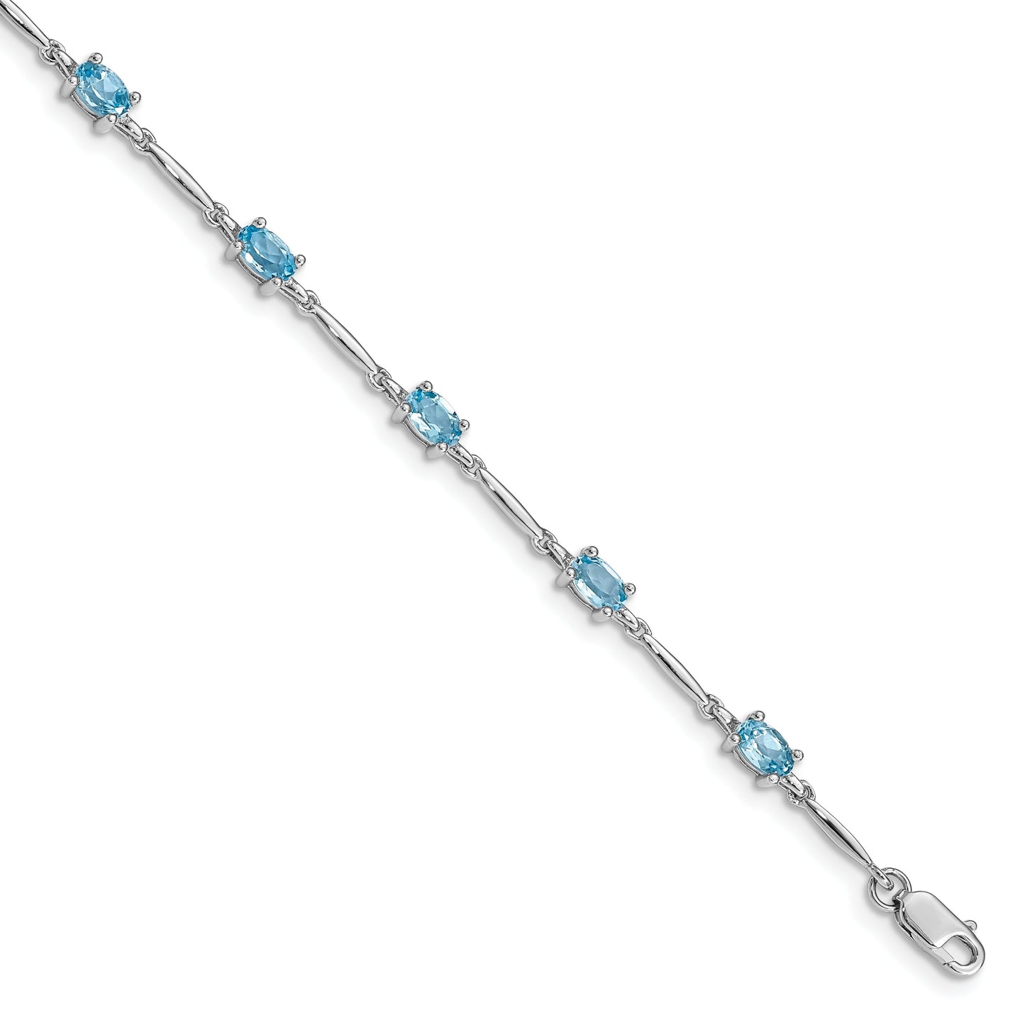 2.72 Ct Oval Swiss Blue Topaz Prong Sterling Silver Link Bracelet