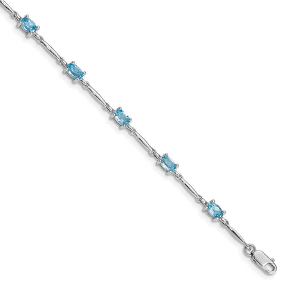 2.72 Ct Oval Swiss Blue Topaz Prong Sterling Silver Link Bracelet