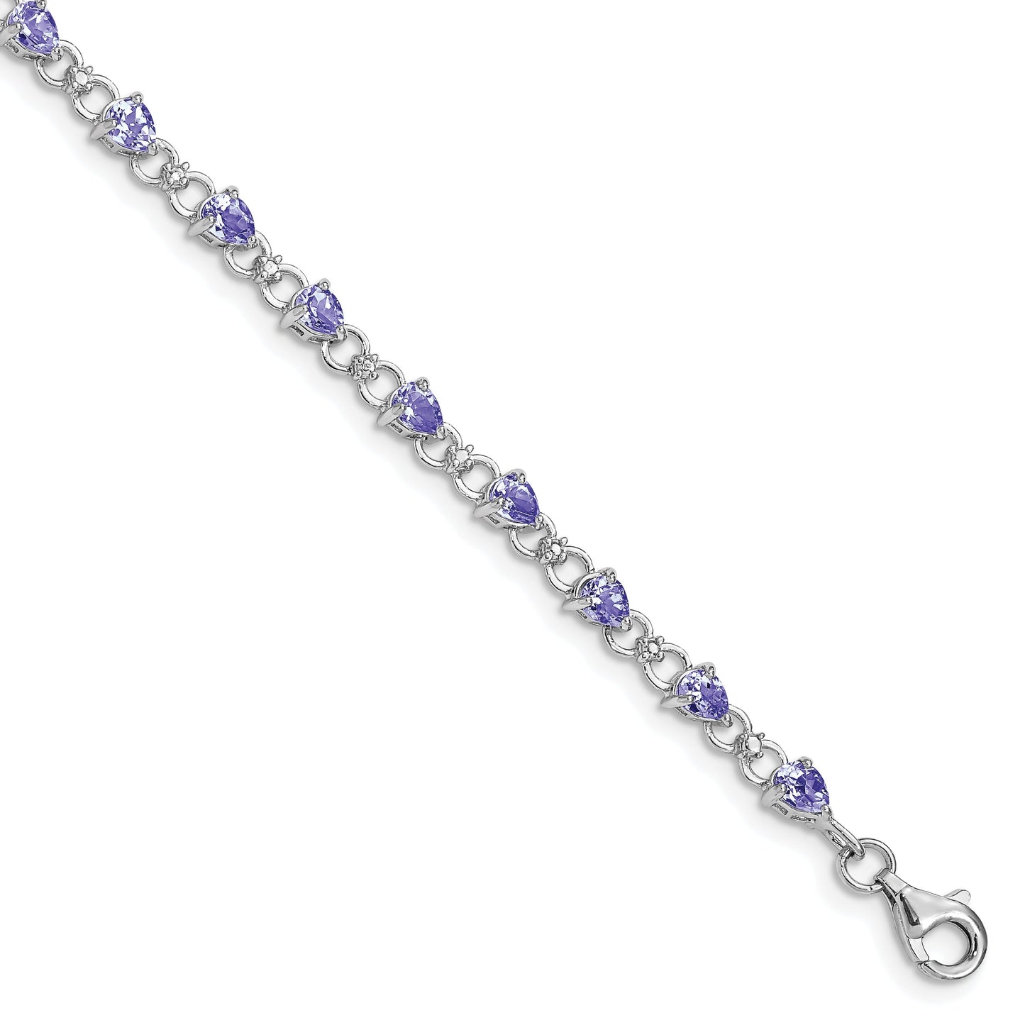 0.13 Ct Pear Violet Tanzanite & Diamond Prong Sterling Silver Link Bracelet