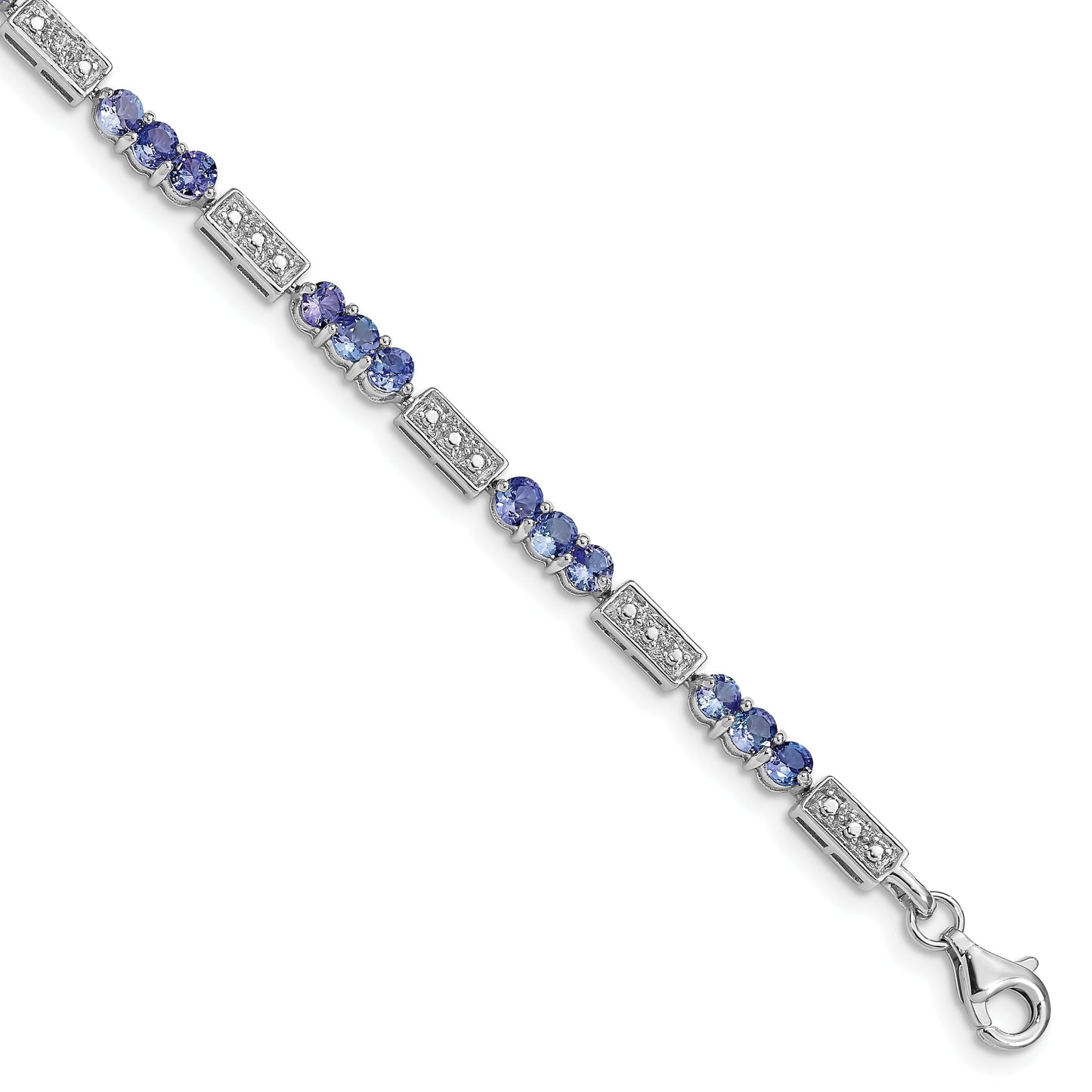 0.10 Ct Round Violet Tanzanite & Diamond Prong Sterling Silver Bar Link Bracelet