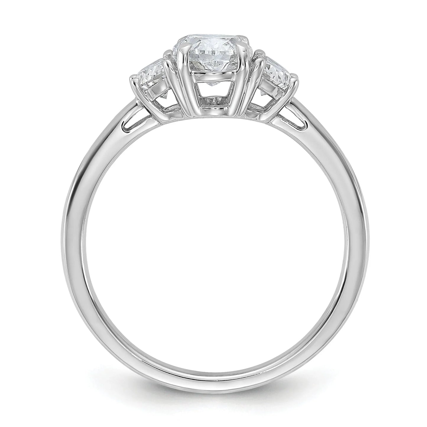 14K White Gold Lab Grown Oval Diamond Three Stone Semi Mount Engagement Ring