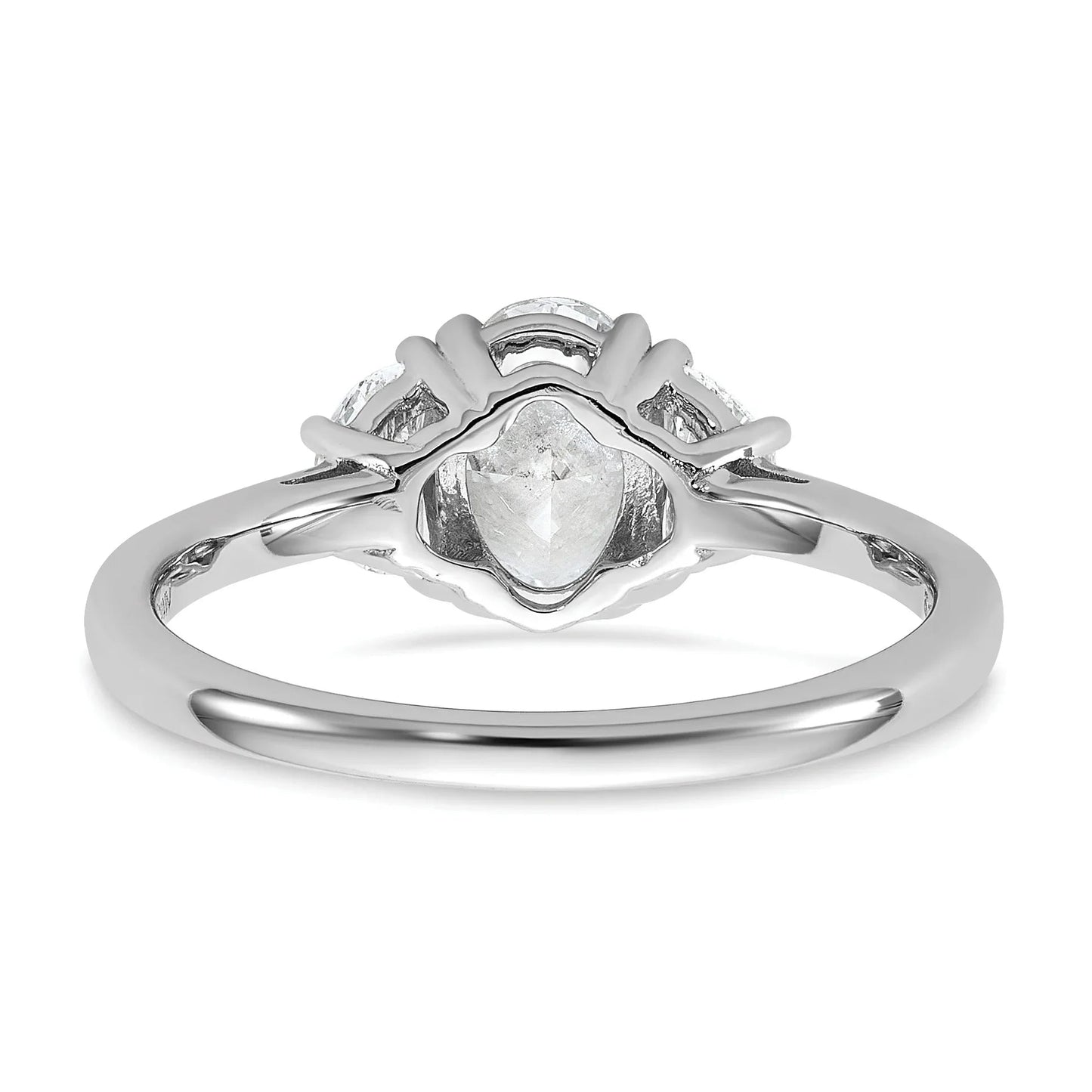 14K White Gold Lab Grown Oval Diamond Three Stone Semi Mount Engagement Ring