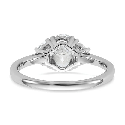 14K White Gold Lab Grown Oval Diamond Three Stone Semi Mount Engagement Ring
