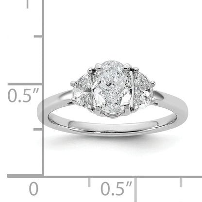14K White Gold Lab Grown Oval Diamond Three Stone Semi Mount Engagement Ring