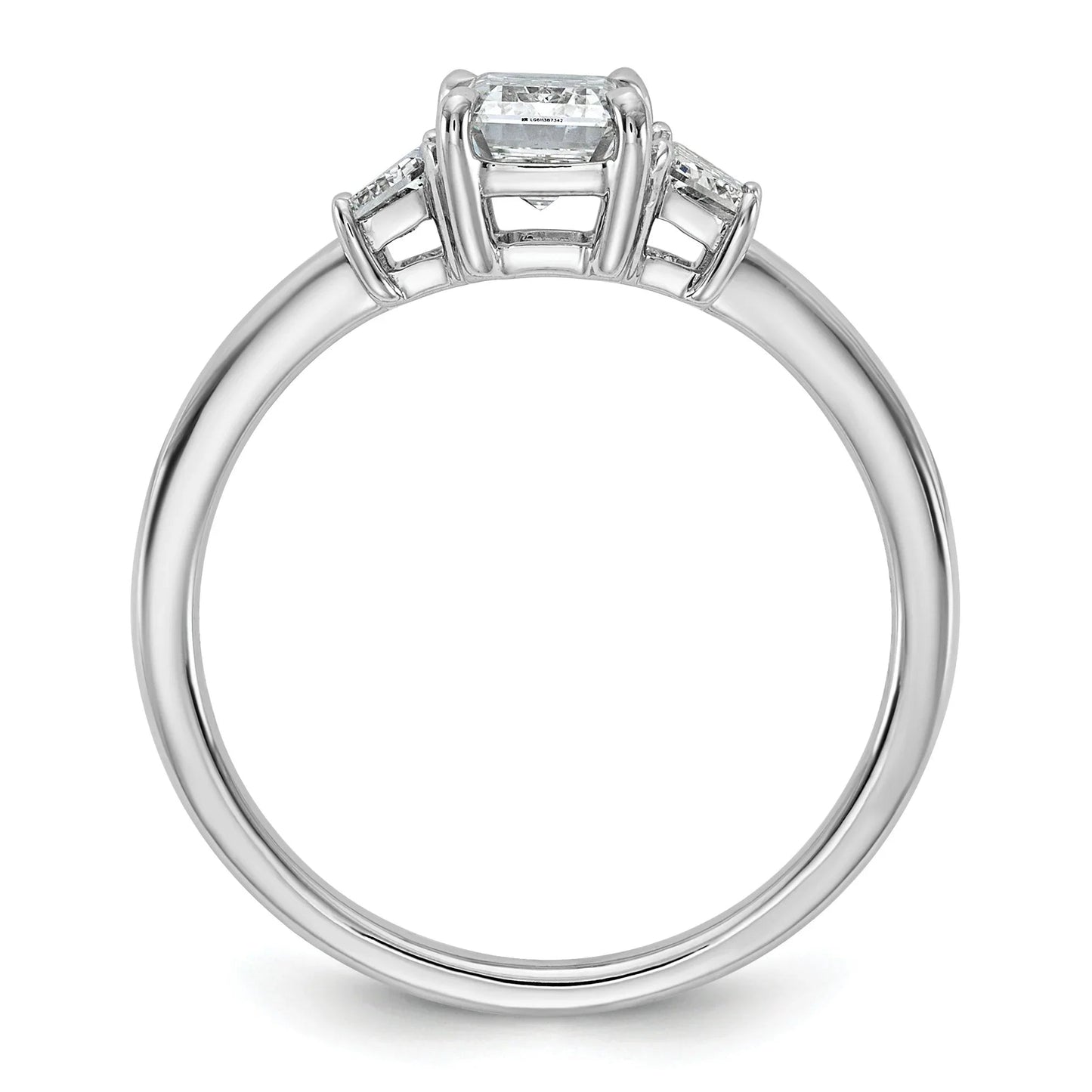 14k White Gold Diamond Emerald and Trapezoid 3-Stone Bridal Rings