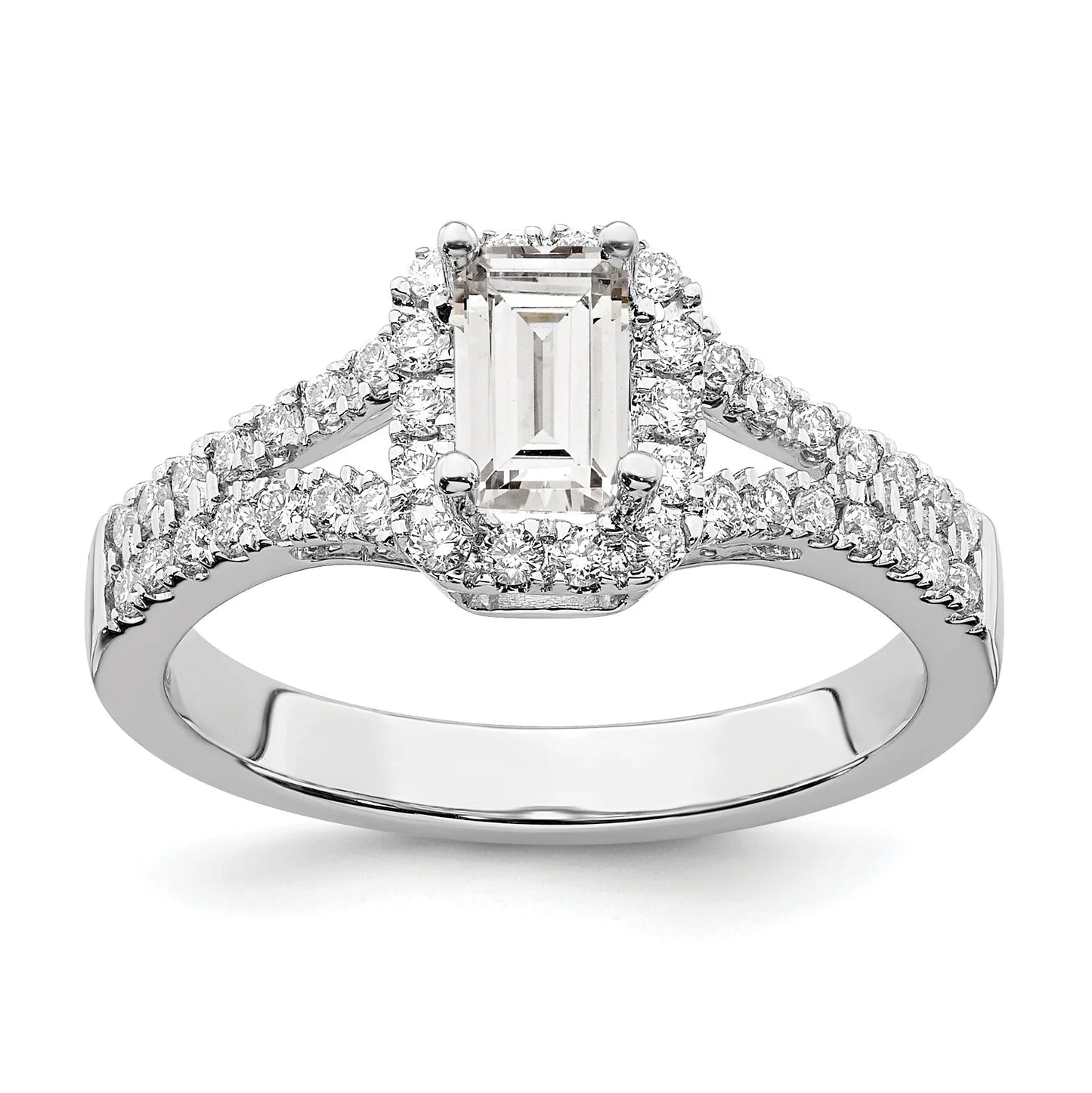 Lab Grown Emerald-Cut Diamond Halo Semi Mount Engagement Ring