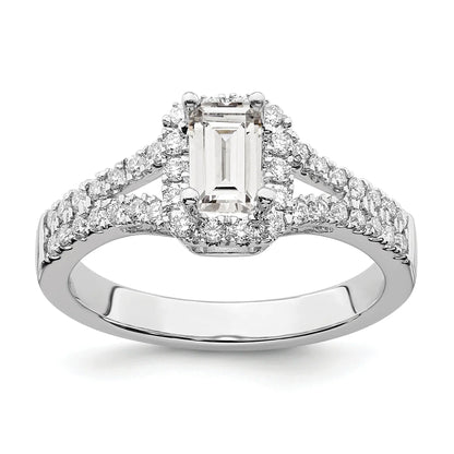 Lab Grown Emerald-Cut Diamond Halo Semi Mount Engagement Ring