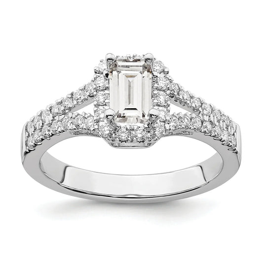 Lab Grown Emerald-Cut Diamond Halo Semi Mount Engagement Ring