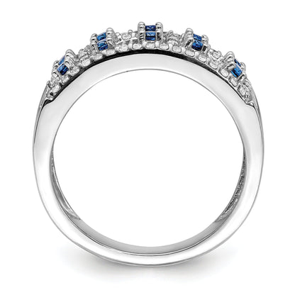 0.6 Ct Round Blue Sapphire & Diamond Prong 14K White Gold Two-Row Band Ring