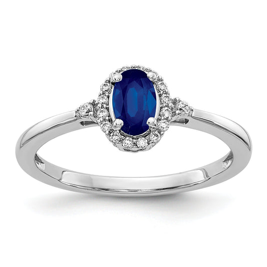 0.63 Ct Oval Blue Sapphire & Diamond Prong 14K White Gold Halo Ring