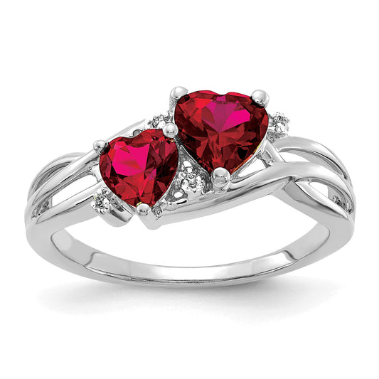 1.648 Ct Double Heart Red Ruby and Lab Diamond Gold Toi et Moi Bypass Ring