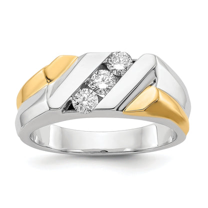 1/2 ct Lab Grown Diamond Three Stone Men's Ring 14k Two-tone