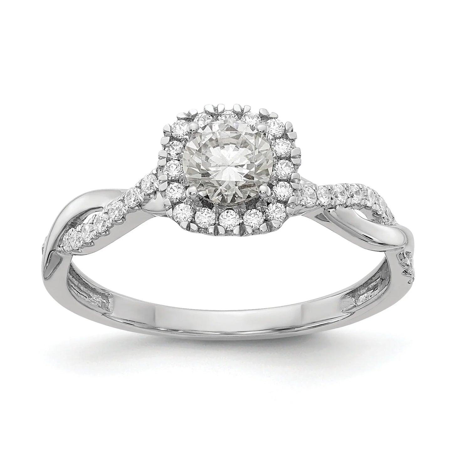 White Gold Lab Grown Diamond Criss Cross Halo Engagement Ring 0.6 ct