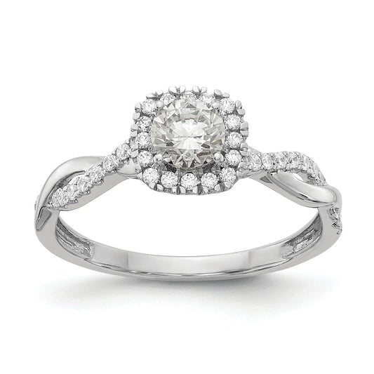 White Gold Lab Grown Diamond Criss Cross Halo Engagement Ring 0.6 ct