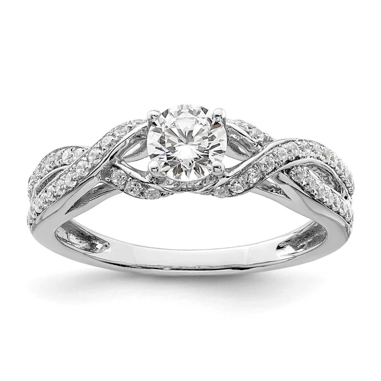 10k White Gold Lab Grown Diamond Twist Bypass Engagment Ring 0.7 Ct