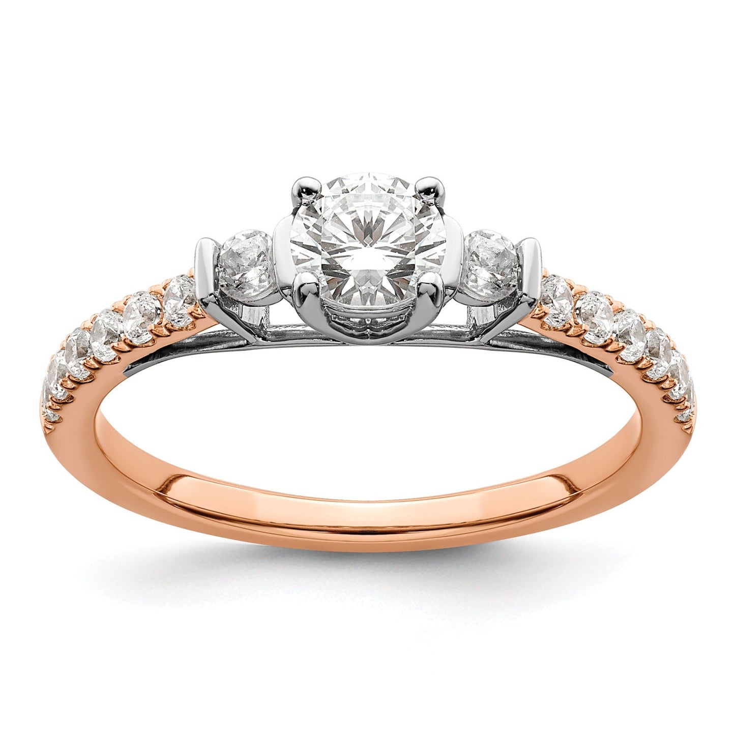 10k Rose Gold Lab Diamond Three Stone Pave Engagement Ring 3/4 carat