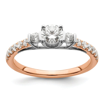 10k Rose Gold Lab Diamond Three Stone Pave Engagement Ring 3/4 carat
