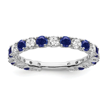 0.7 Ct Round Blue Lab-Created Sapphire & Diamond Prong 14K White Gold Eternity Band Ring
