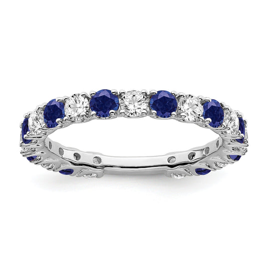 0.7 Ct Round Blue Lab-Created Sapphire & Diamond Prong 14K White Gold Eternity Band Ring