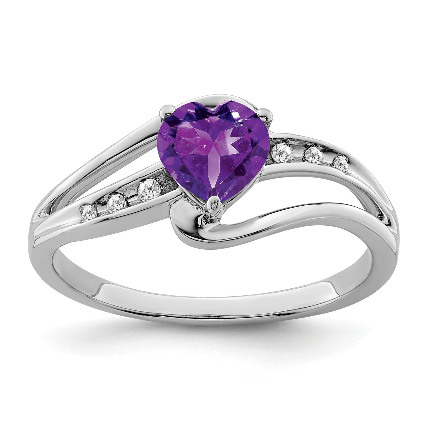 Sterling Silver Gemstone and Diamond Heart Pave Bypass Ring