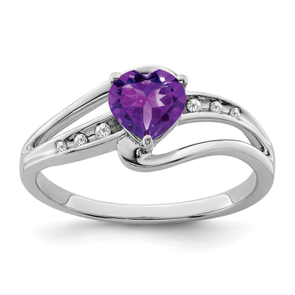 Sterling Silver Gemstone and Diamond Heart Pave Bypass Ring