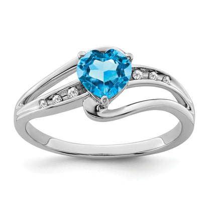 Sterling Silver Gemstone and Diamond Heart Pave Bypass Ring
