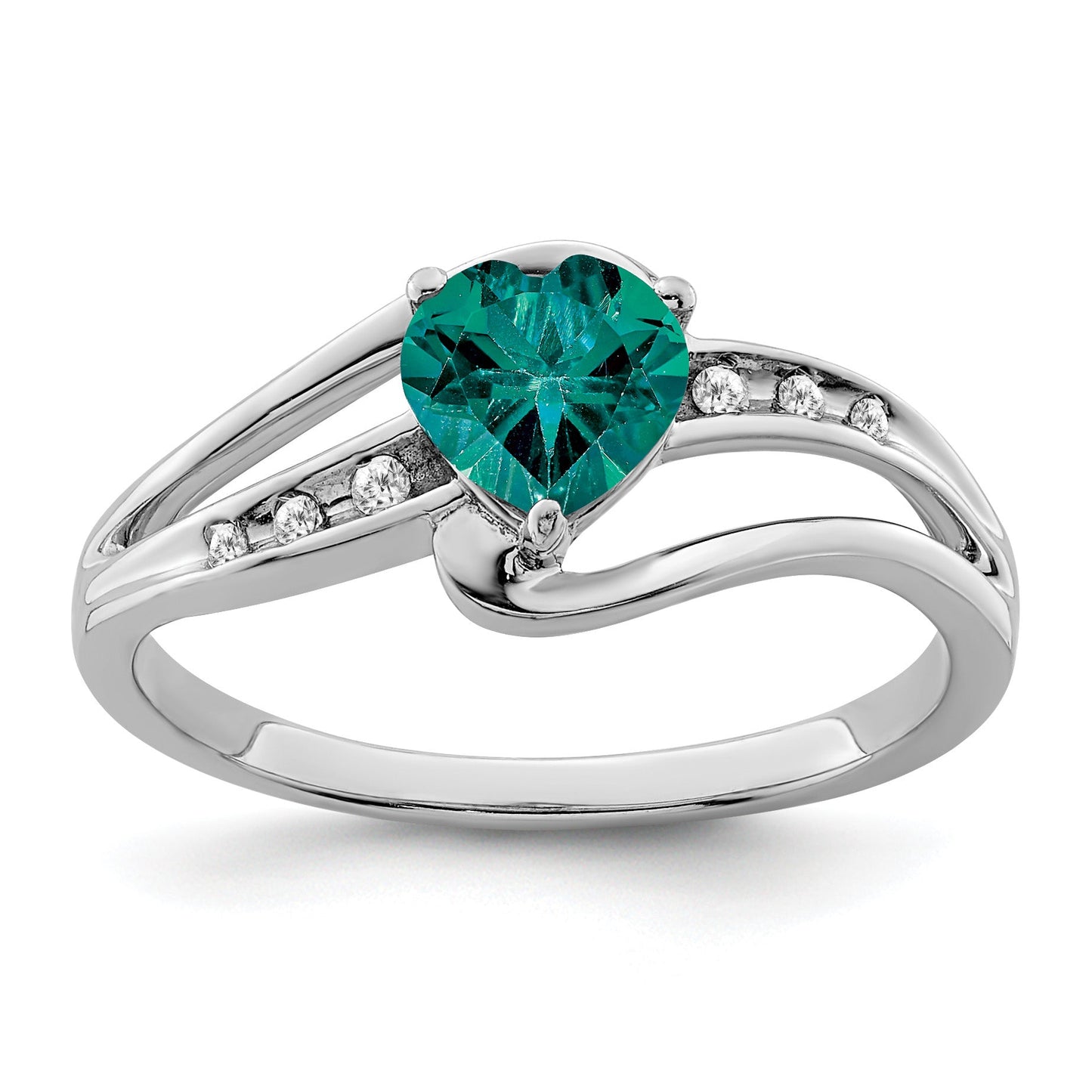 Sterling Silver Gemstone and Diamond Heart Pave Bypass Ring