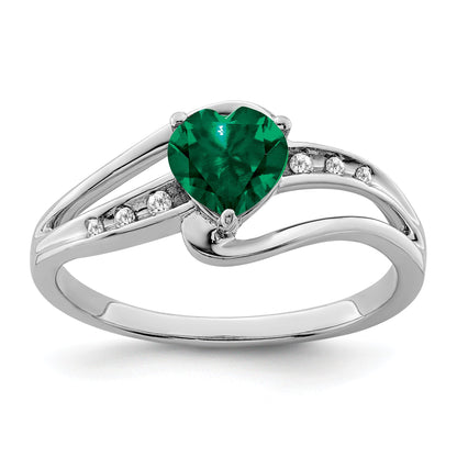 Sterling Silver Gemstone and Diamond Heart Pave Bypass Ring