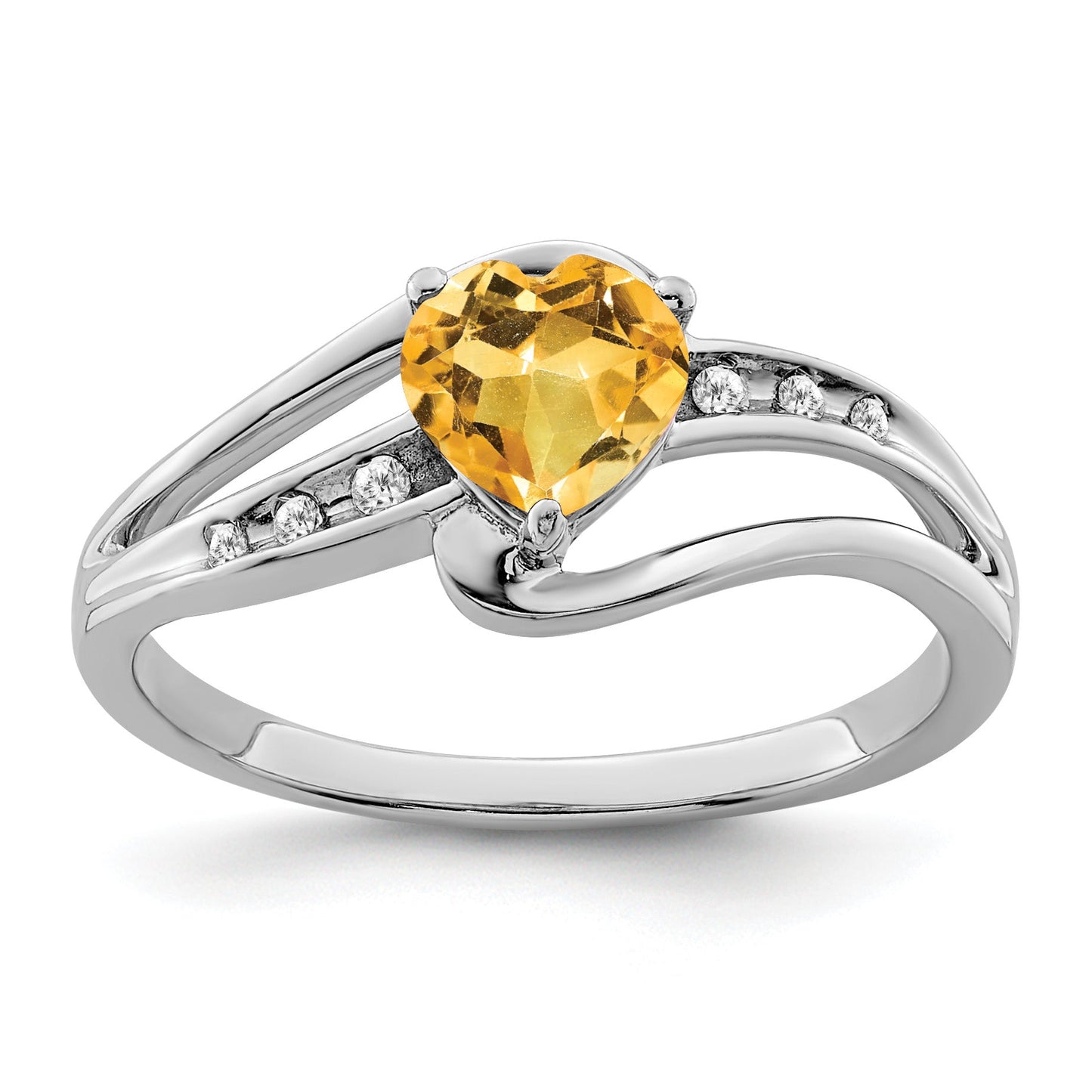 Sterling Silver Gemstone and Diamond Heart Pave Bypass Ring
