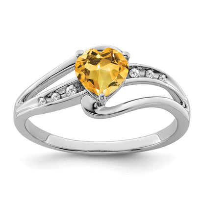 Sterling Silver Gemstone and Diamond Heart Pave Bypass Ring