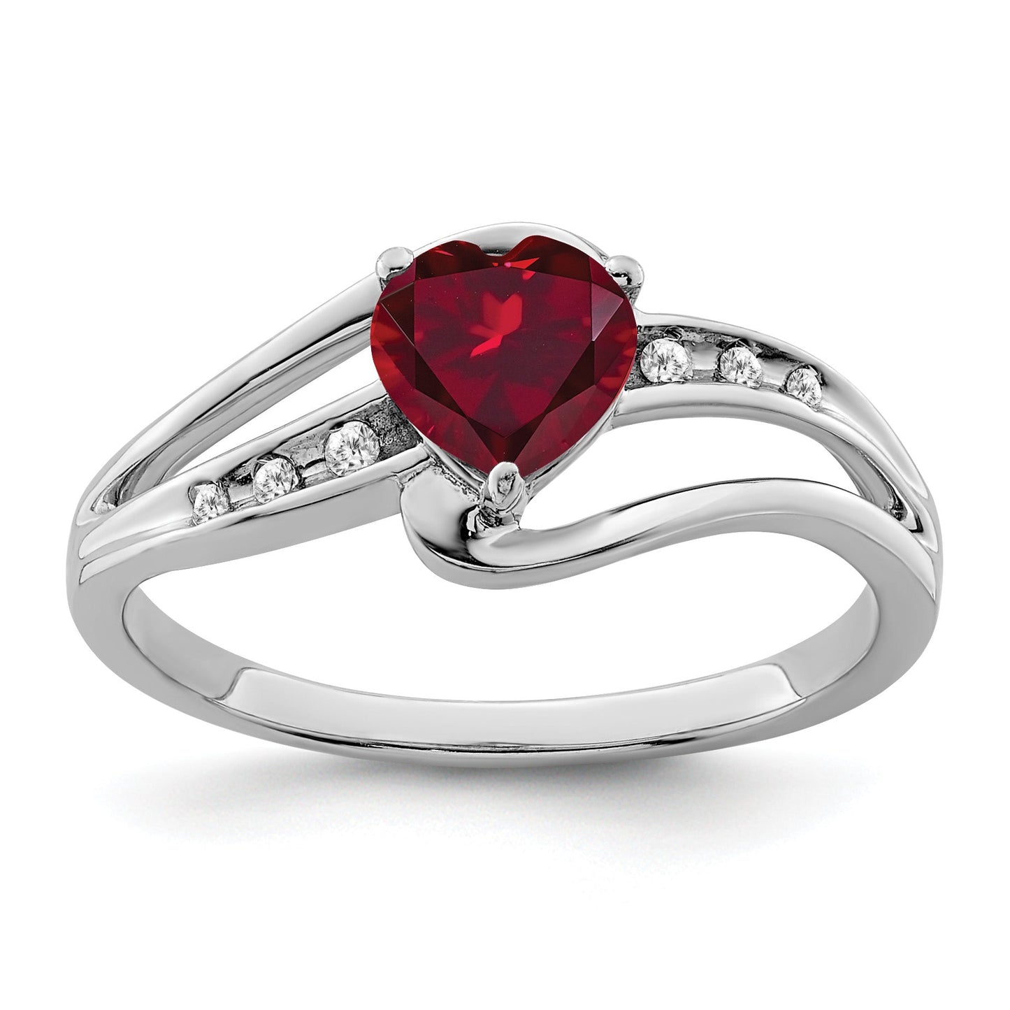 Sterling Silver Gemstone and Diamond Heart Pave Bypass Ring