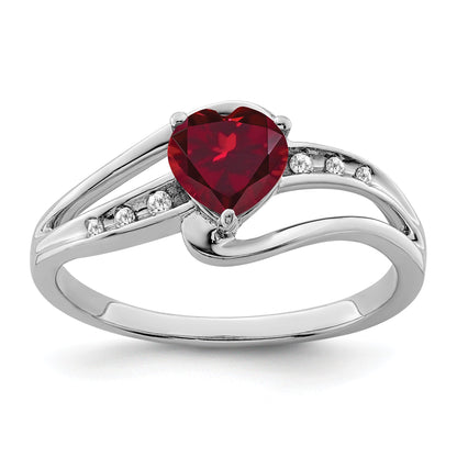 Sterling Silver Gemstone and Diamond Heart Pave Bypass Ring