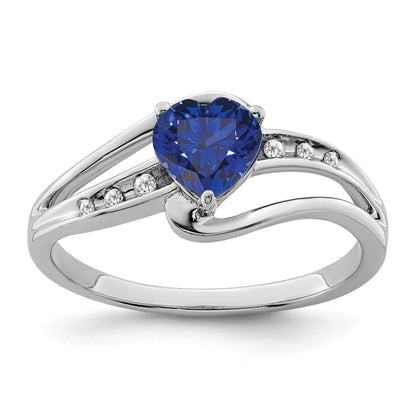 Sterling Silver Gemstone and Diamond Heart Pave Bypass Ring