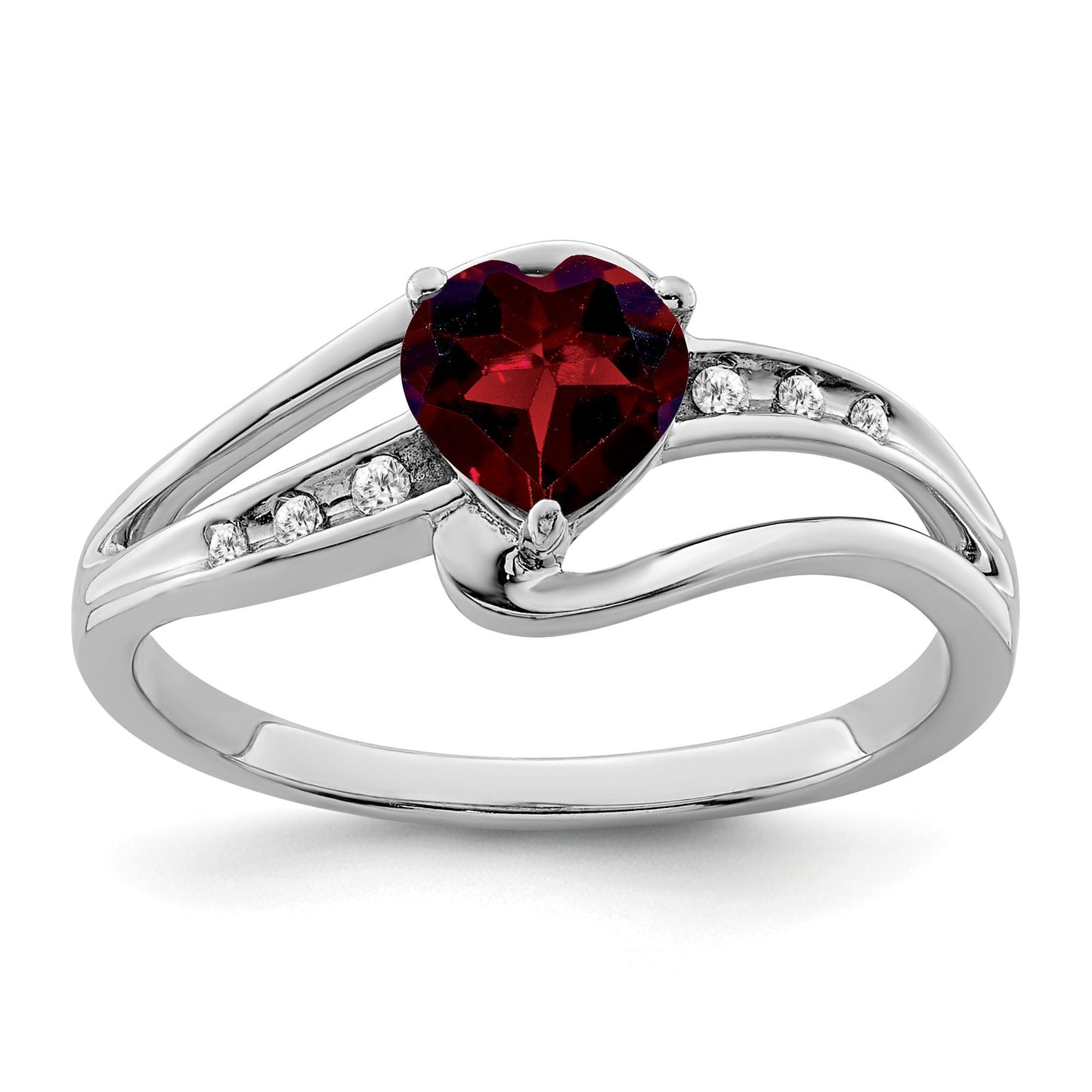 Sterling Silver Gemstone and Diamond Heart Pave Bypass Ring