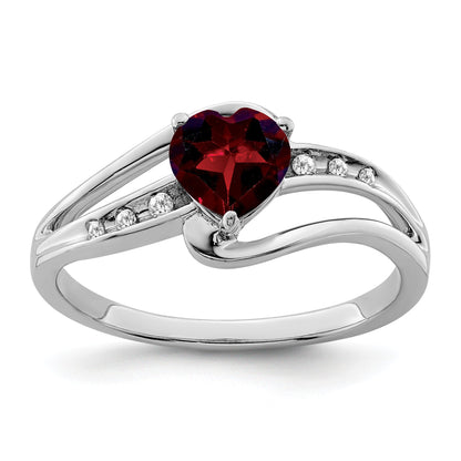 Sterling Silver Gemstone and Diamond Heart Pave Bypass Ring