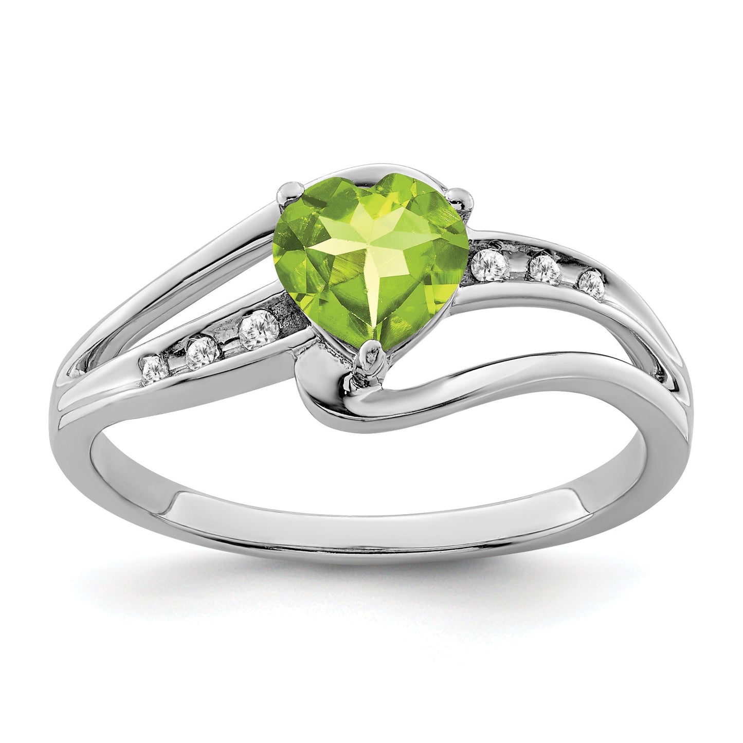 Sterling Silver Gemstone and Diamond Heart Pave Bypass Ring