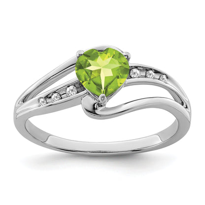 Sterling Silver Gemstone and Diamond Heart Pave Bypass Ring