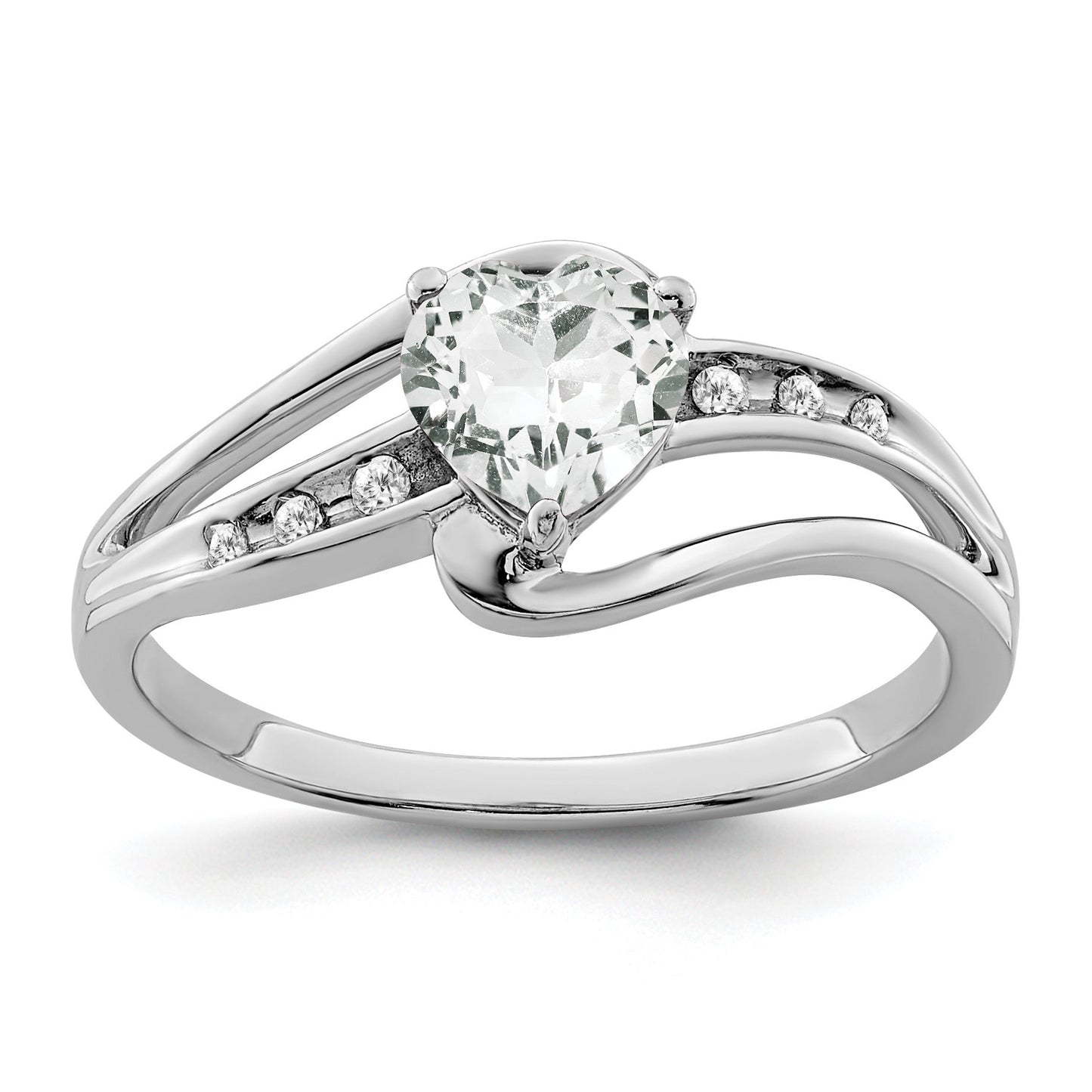 Sterling Silver Gemstone and Diamond Heart Pave Bypass Ring
