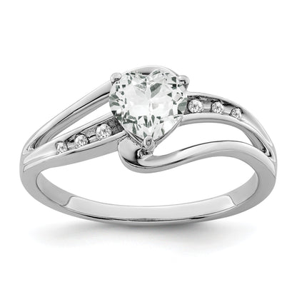 Sterling Silver Gemstone and Diamond Heart Pave Bypass Ring