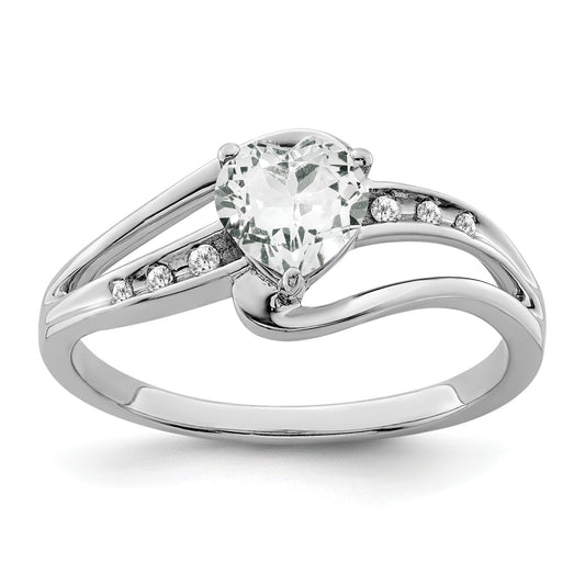 Sterling Silver Gemstone and Diamond Heart Pave Bypass Ring
