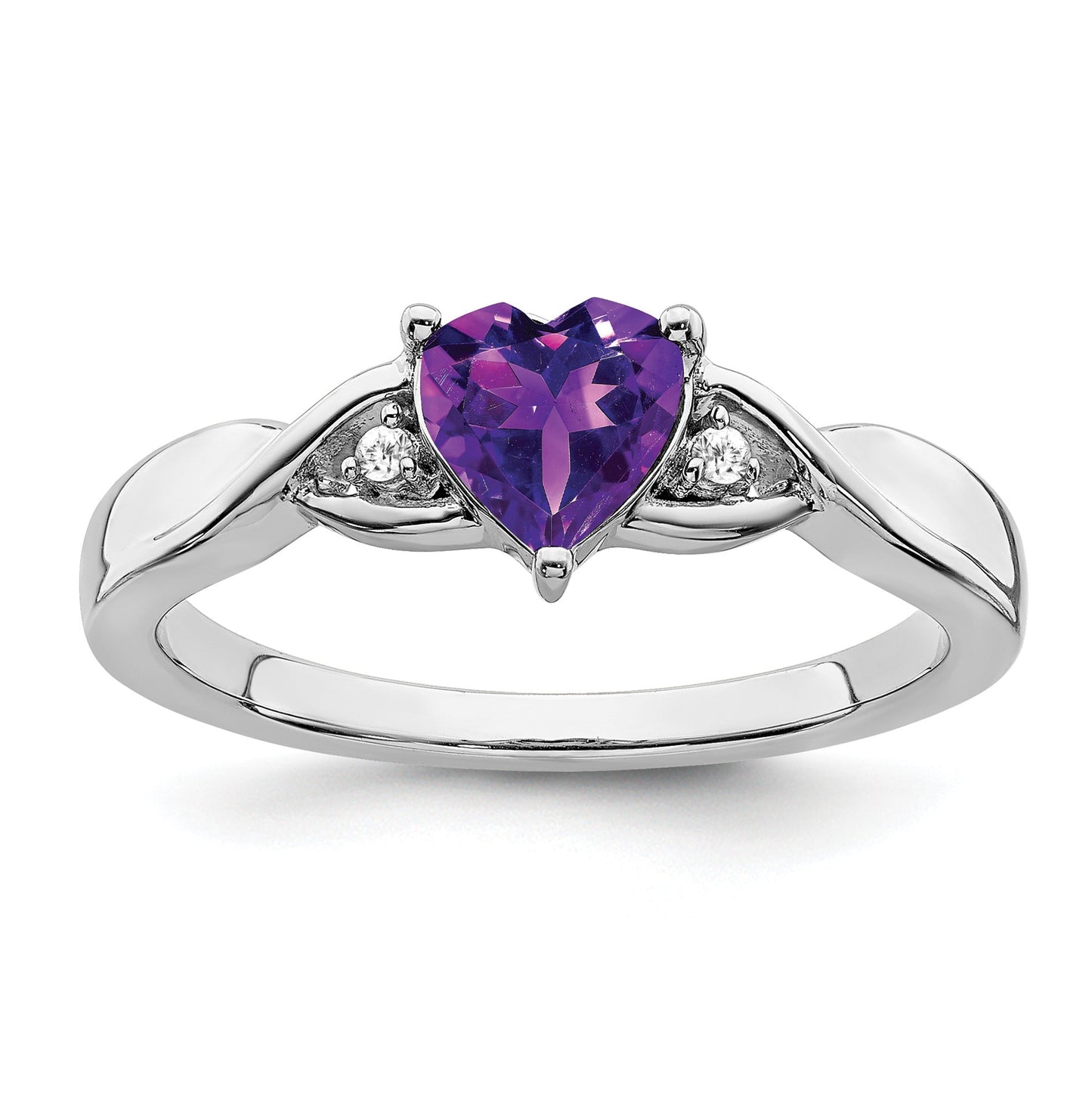 0.77 Ct Heart Gemstone and White Diamond Prong Silver Three Stone Twisted Band Ring
