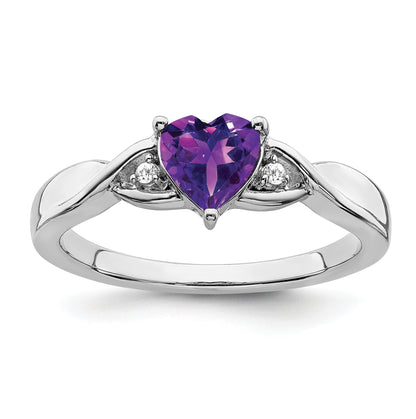 0.77 Ct Heart Gemstone and White Diamond Prong Silver Three Stone Twisted Band Ring