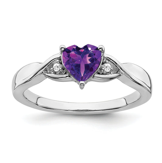 0.77 Ct Heart Gemstone and White Diamond Prong Silver Three Stone Twisted Band Ring