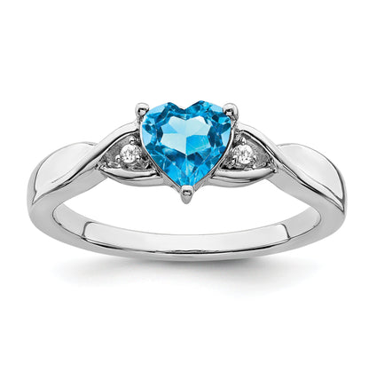 0.77 Ct Heart Gemstone and White Diamond Prong Silver Three Stone Twisted Band Ring